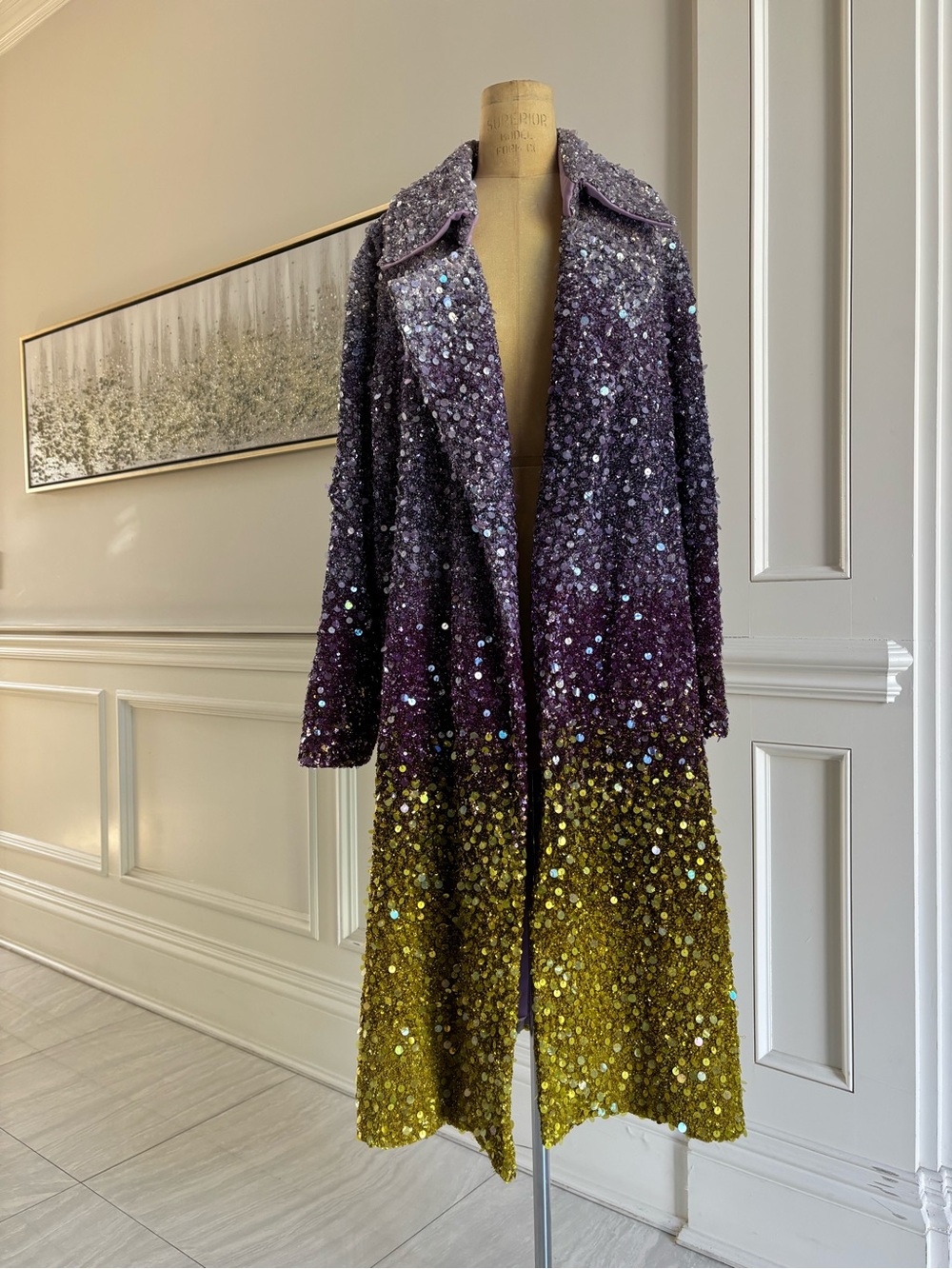 Oscar de la Renta Lavender Sequin-Trim Coat NWOT - Picture 4 of 9